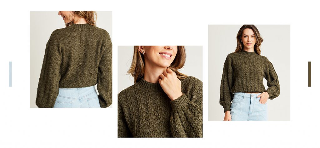 Blusas de tricot com mix de pontos são novidade para esse inverno 2023